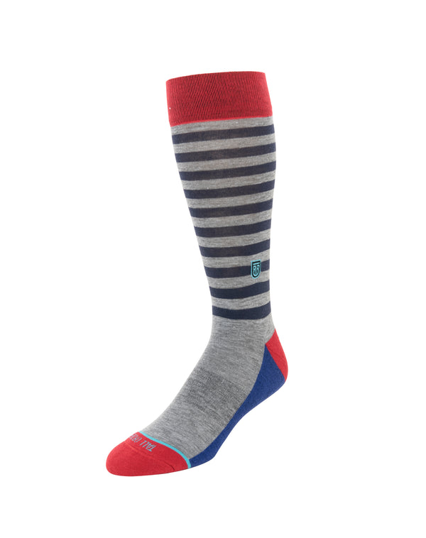 The Stripes - Extra Cushioned - Grey, Blue, & Red Stripes Dress Socks