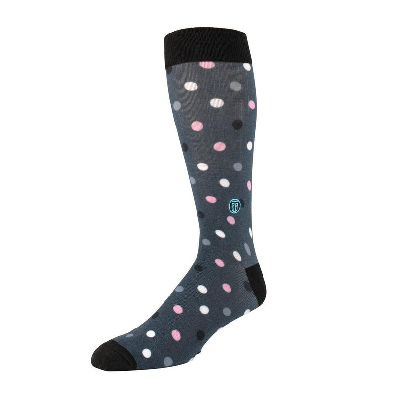 The Danny - Extra Cushioned - Dark Grey and Pink Polka Dot Dress Socks