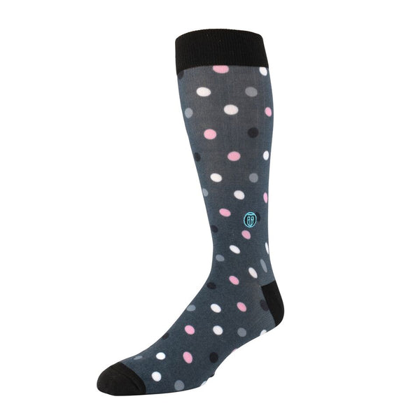 The Danny, Big & Tall Men's Pink Polka Dot Dress Socks, Banded Socks