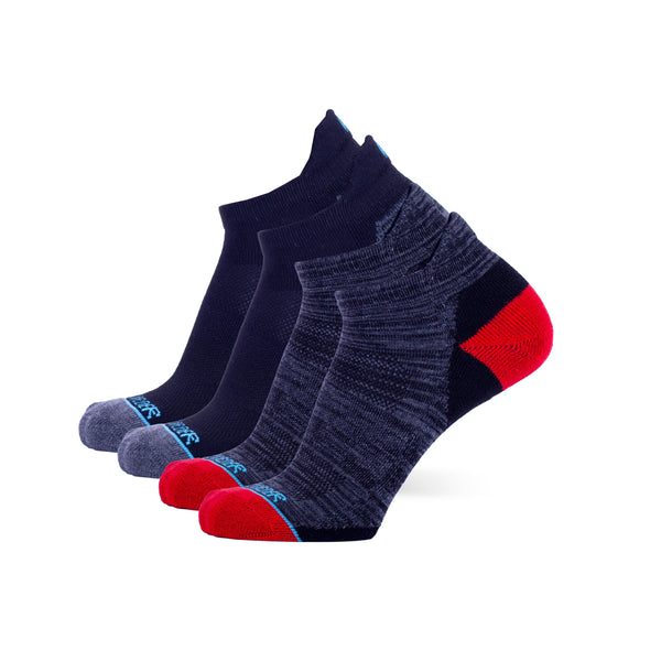 Black with Heather Grey & Charcoal with Red Two Pack - Extra Cushioned Ankle Socks